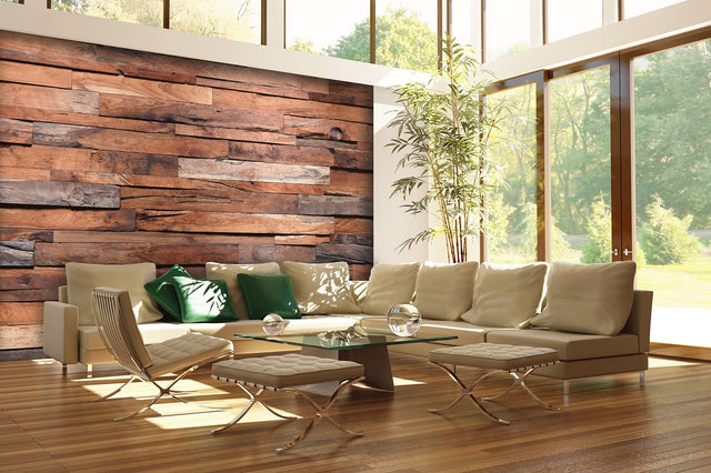 Reclaimed Wood Wall Mural Brown Faux Effects - Wizard & Genius WG150