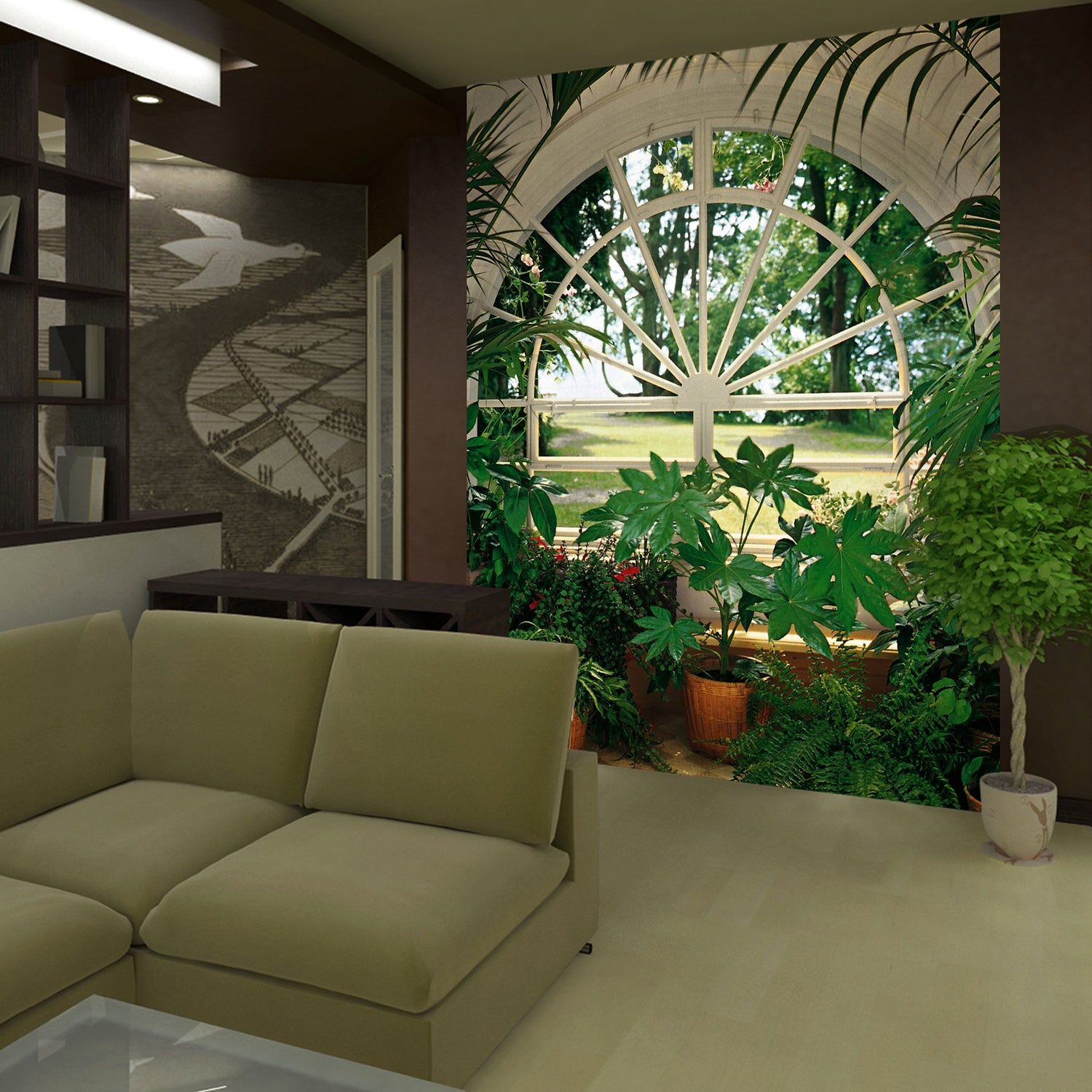 Wintergarden Scenic Greenhouse Wall Mural Green Nature Pattern - Wizard & Genius WG322