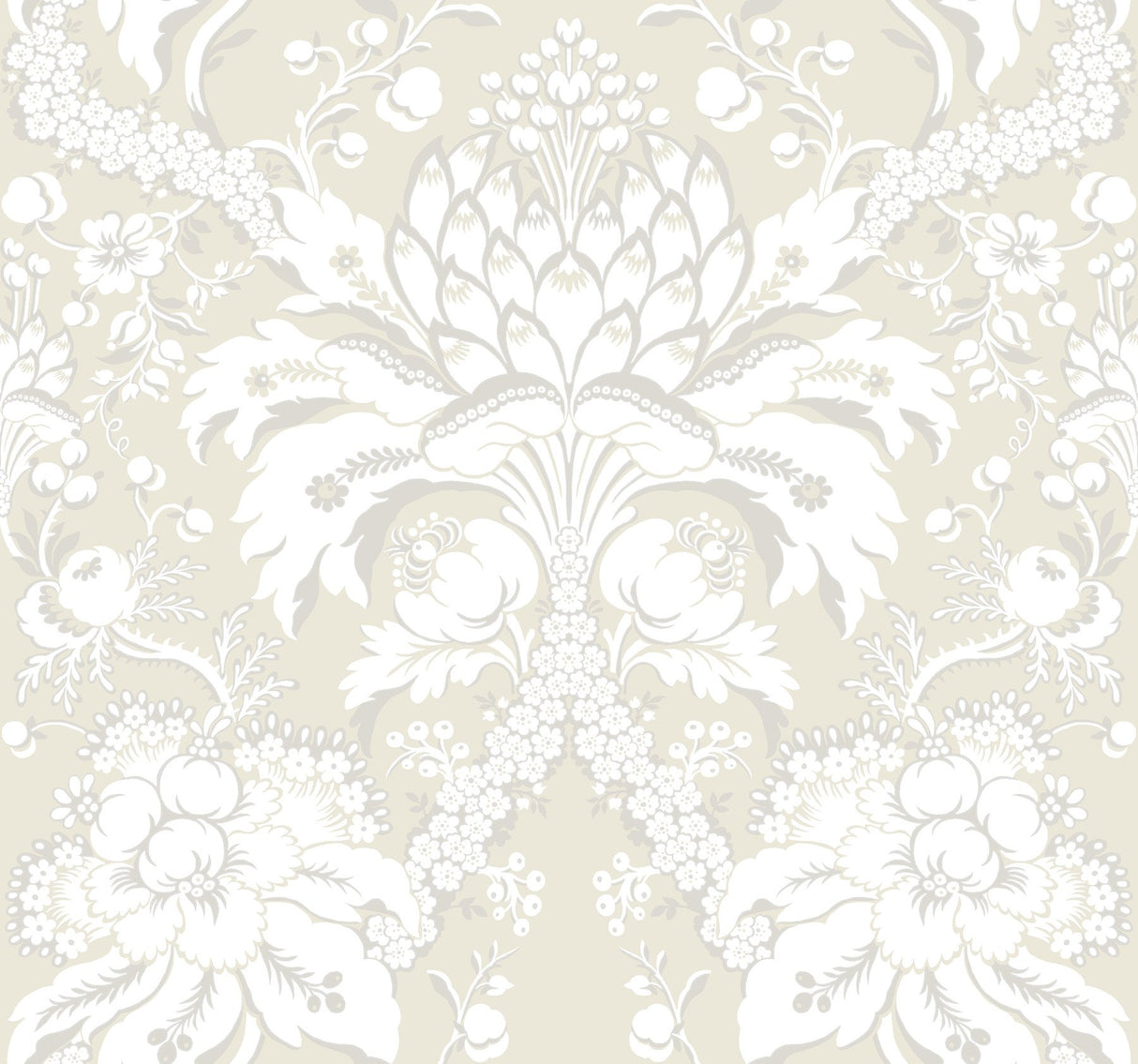 Artichoke Dam Beige & Gold Wallpaper with Classic French Damask Motif - York DM4956