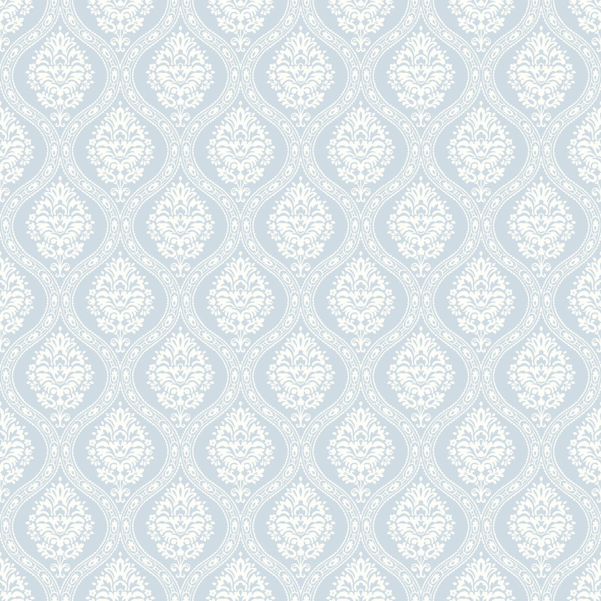 Petite Ogee Blue Wallpaper with Small Scale Damask Ogee Motif - York DM5026