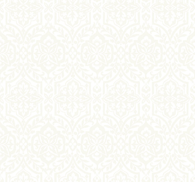Cathedral Damask White Wallpaper with Traditional Damask Motif - York DM5032