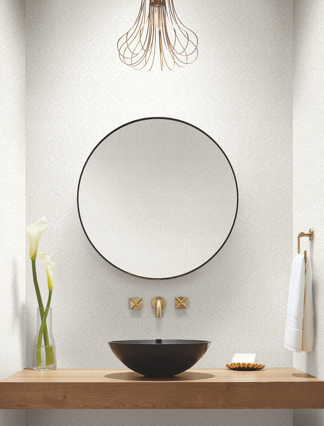 Cathedral Damask White Wallpaper with Traditional Damask Motif - York DM5032