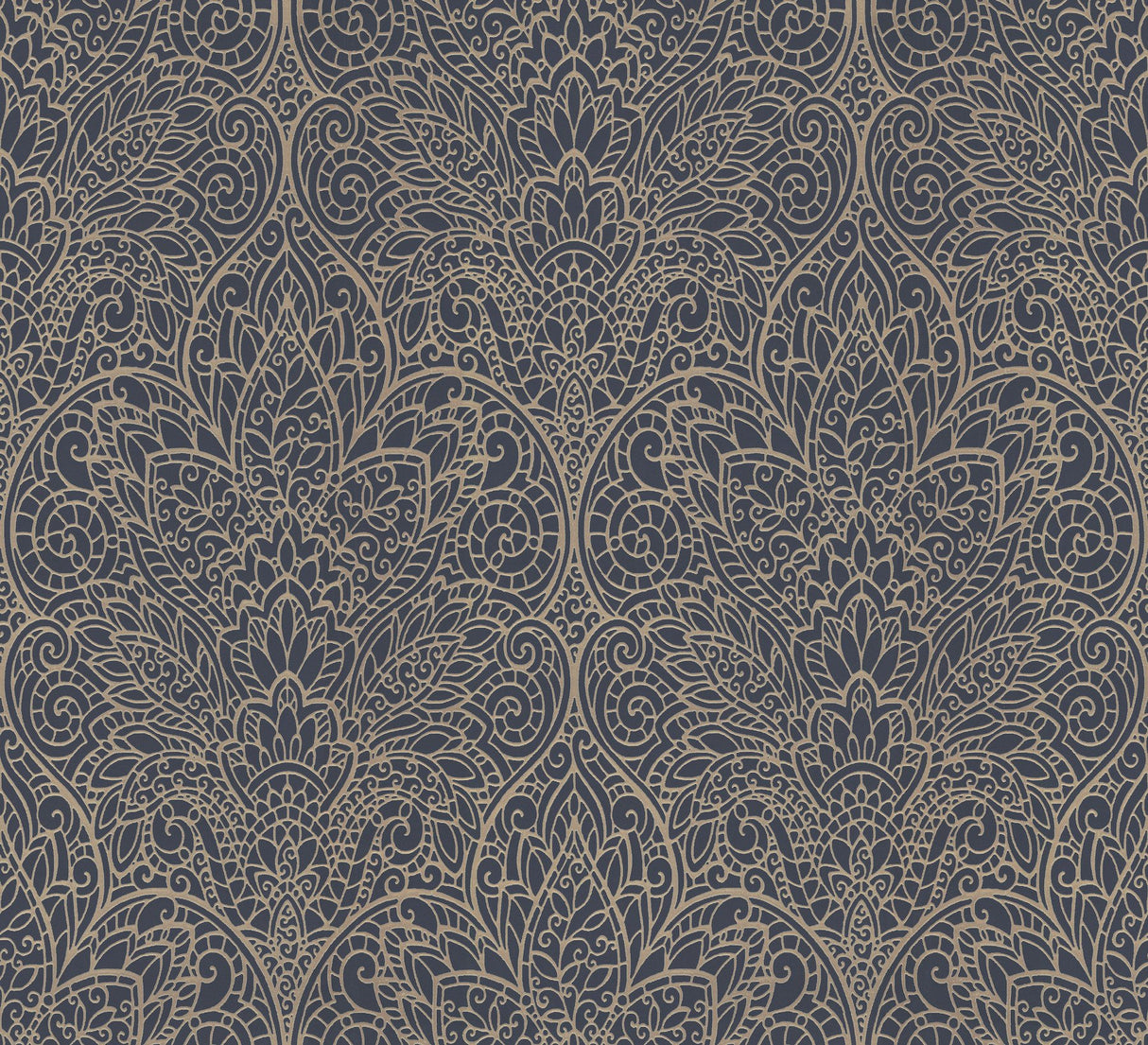 Paradise Navy & Gold Damask Non Woven Wallpaper - York DT5013