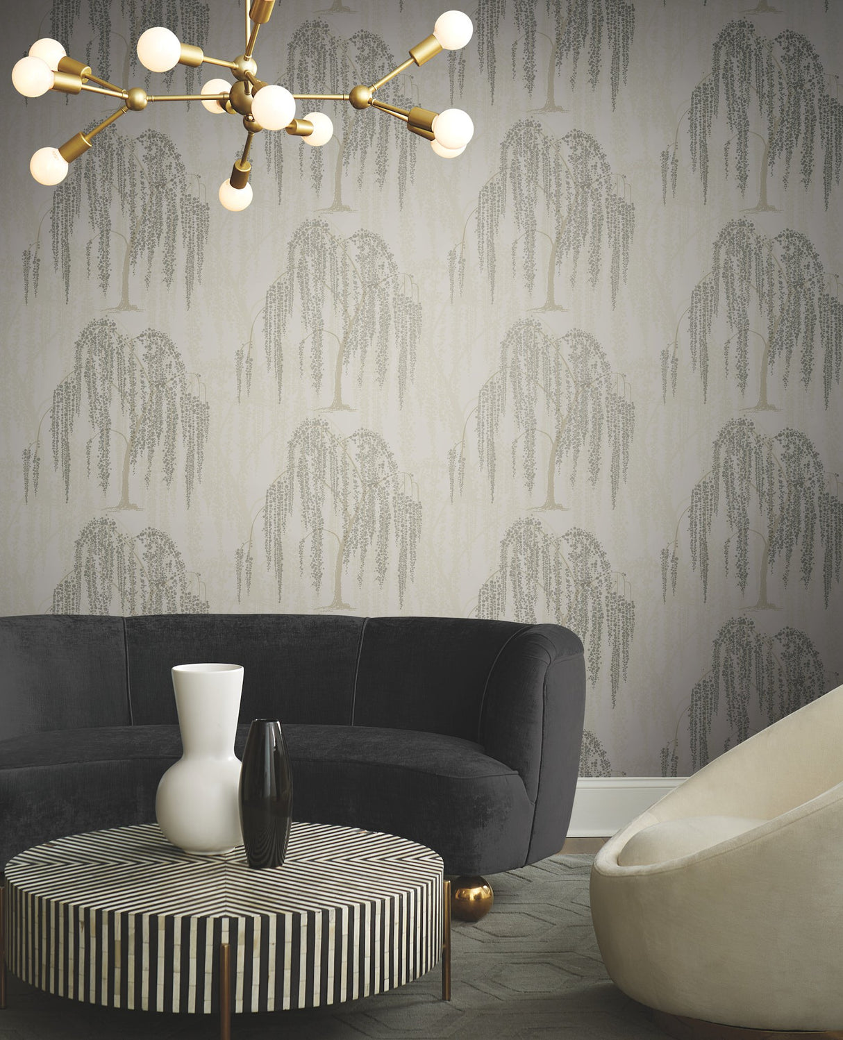 Willow Glow Light Taupe Wallpaper with Bohemian Willow Tree Motif - York DT5064