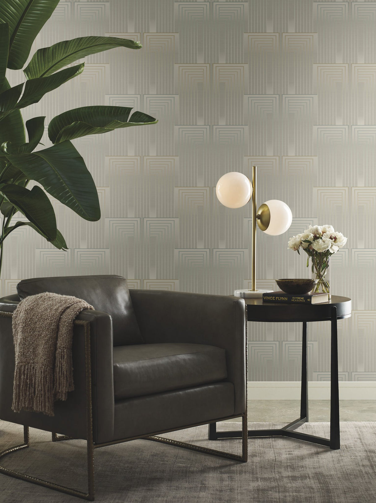 Vanishing Taupe & Pearl Wallpaper with Art Deco Geometric Rectangles - York DT5071