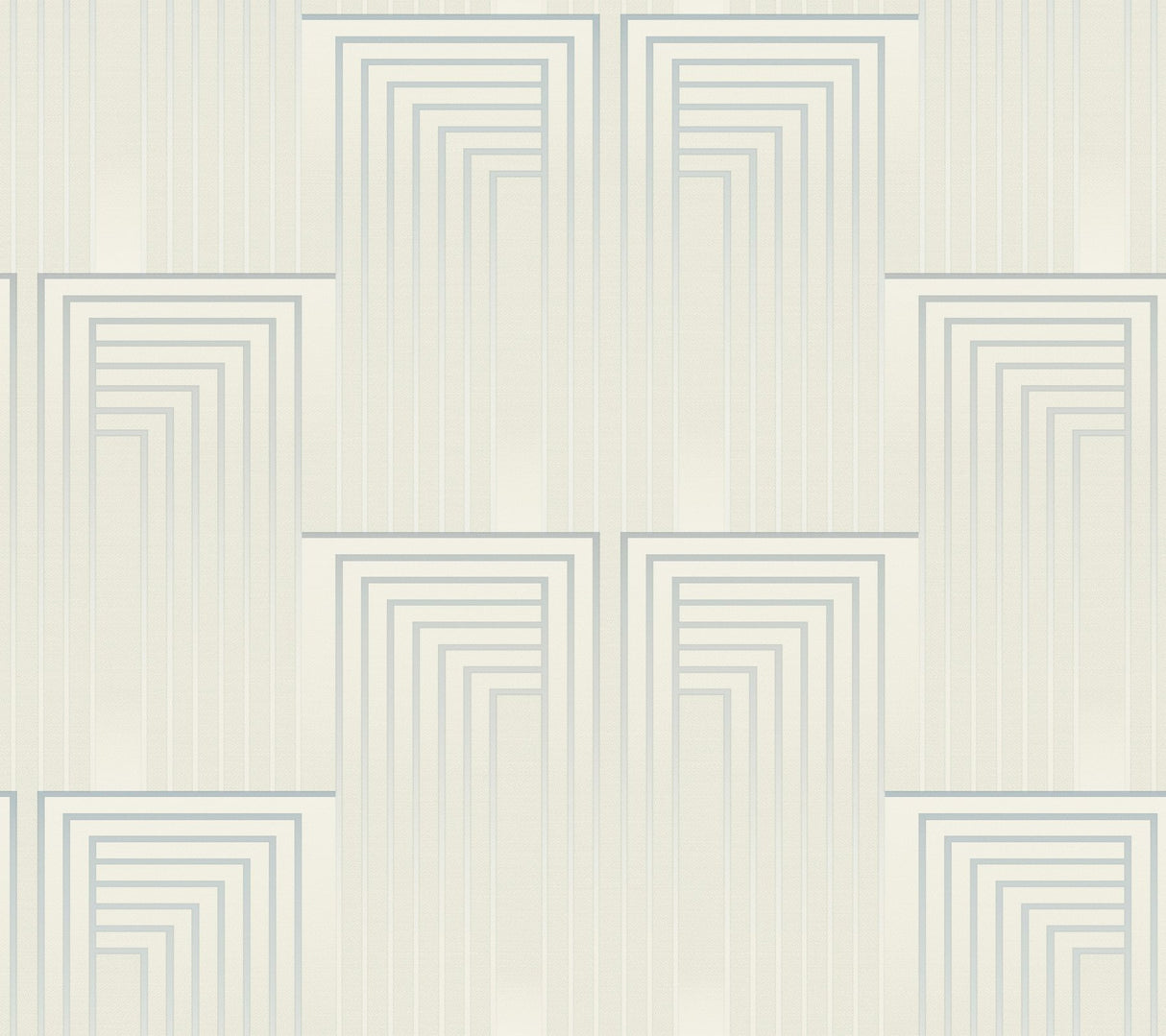 Vanishing Dusty Blue & Silver Geometric Wallpaper with Art Deco Linear Rectangles - York DT5074