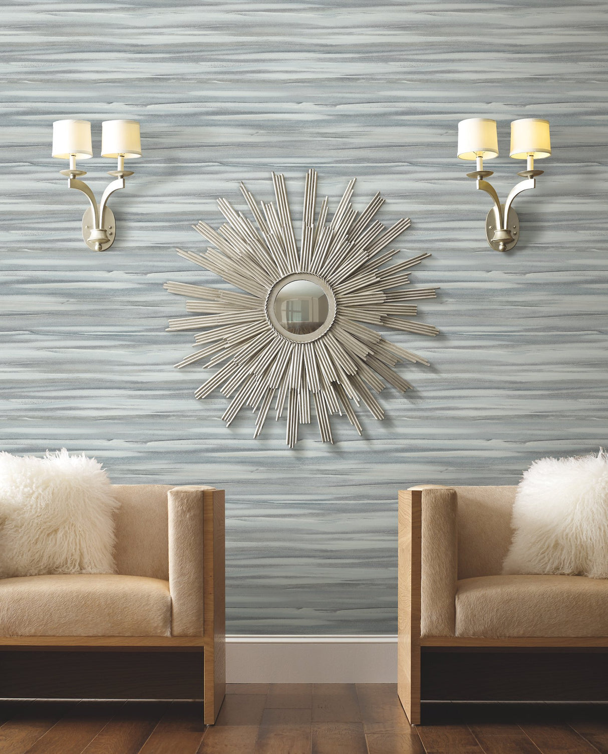 Sanctuary Smokey Blue Wallpaper with Horizontal Watercolor Stripe Motif - York DT5122