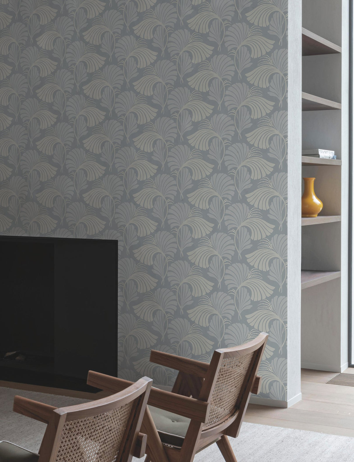 Dancing Leaves Light Blue Wallpaper with Botanical Leaf Motif - York DT5132