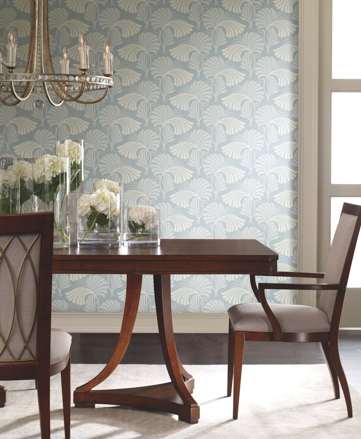 Dancing Leaves Light Blue Wallpaper with Botanical Leaf Motif - York DT5132