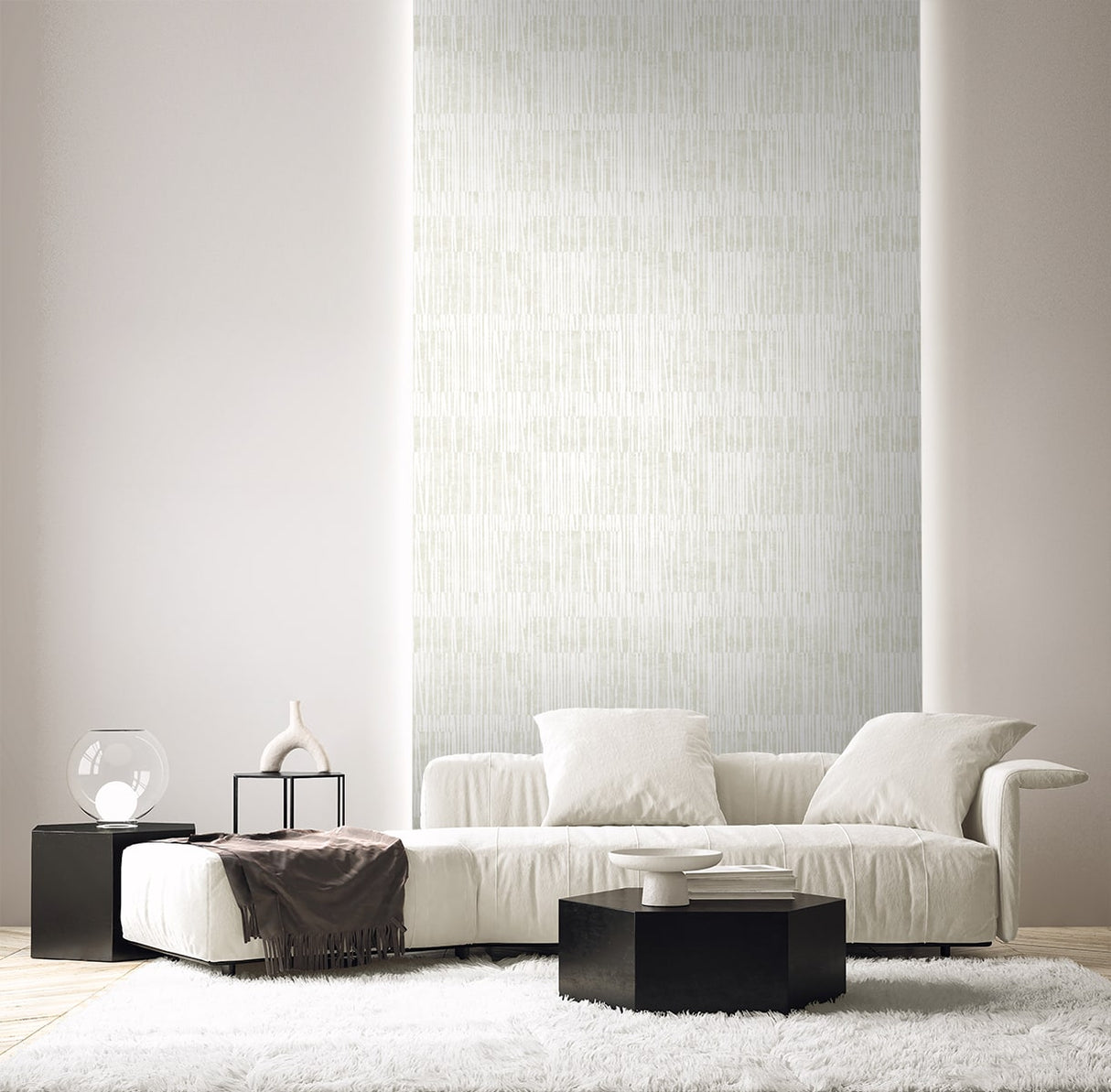 Serapha Lines Plaster by Neutral Elements Metallic Stripe Wallpaper – Seabrook Designs EL20005