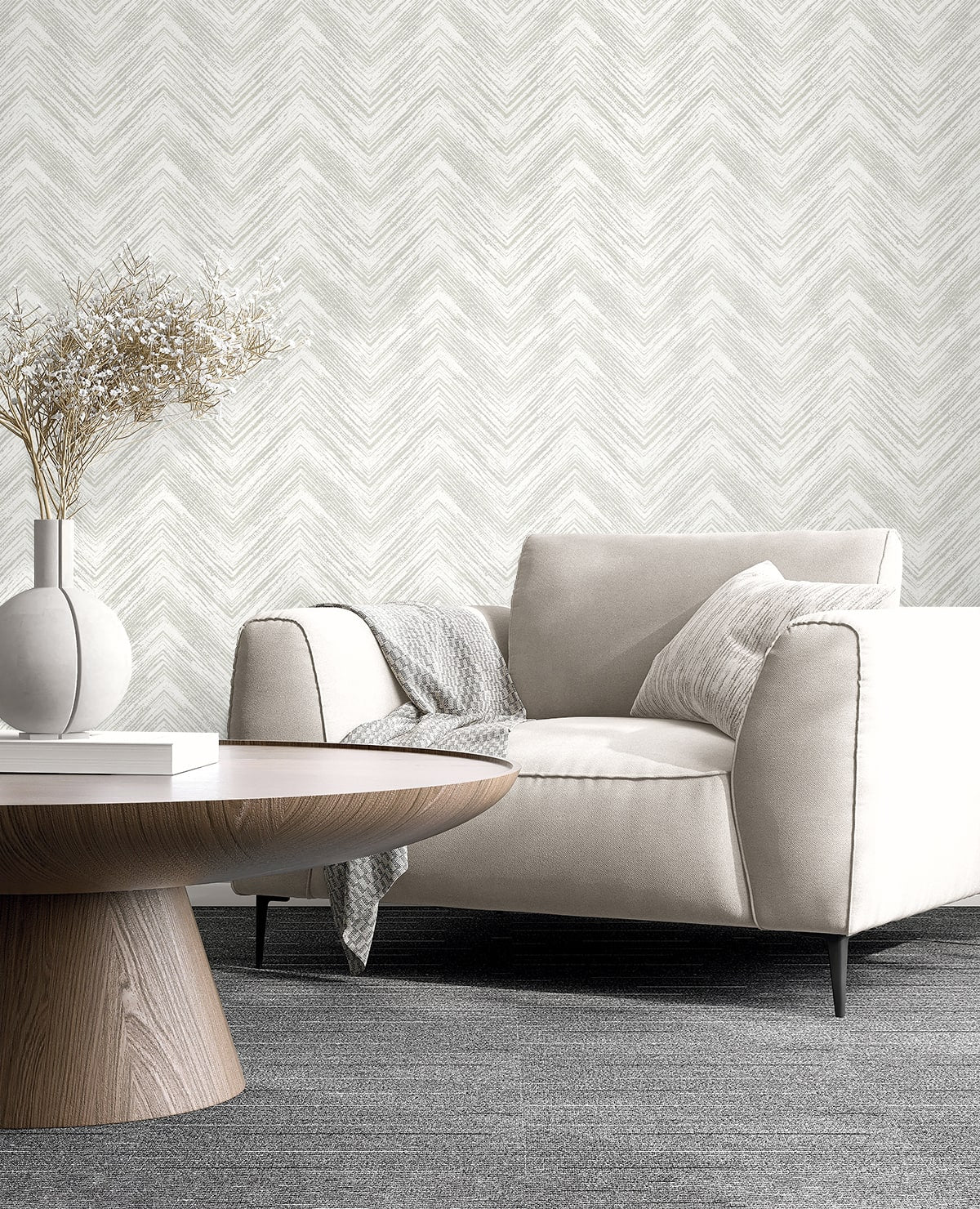 Elisiana Ivory by Neutral Elements Chevron Wallpaper- Seabrook Designs EL20410