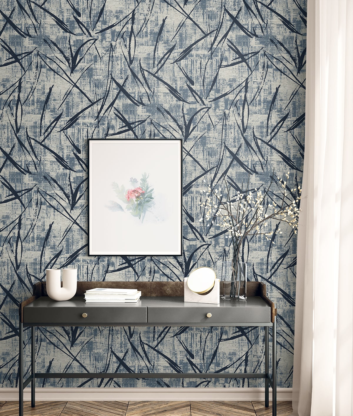 Luneth Aegean Blue by Neutral Elements Contemporary Metallic Abstract Wallpaper- Seabrook Designs EL20902