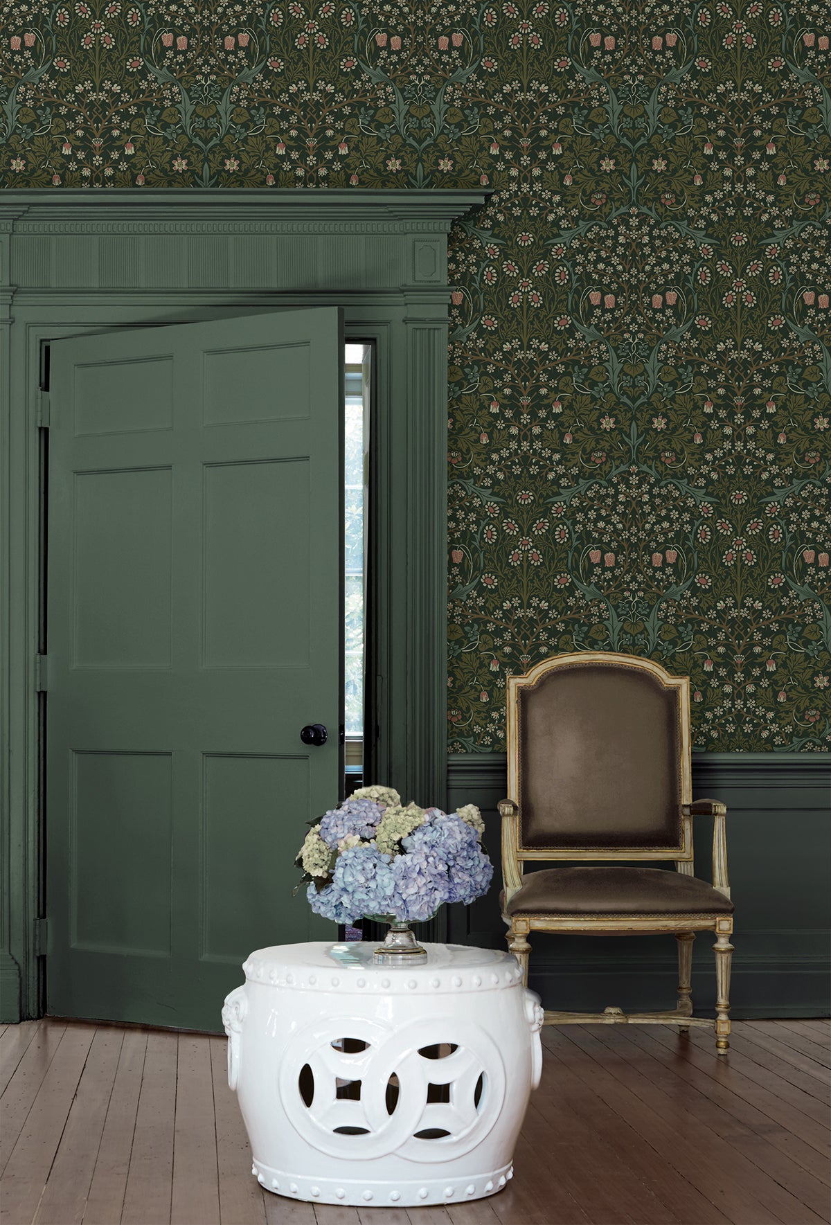 Victorian Garden Floral Greenery by Etten Prepasted Wallcoverings Prepasted Floral Wallpaper – Etten Studios EP10104