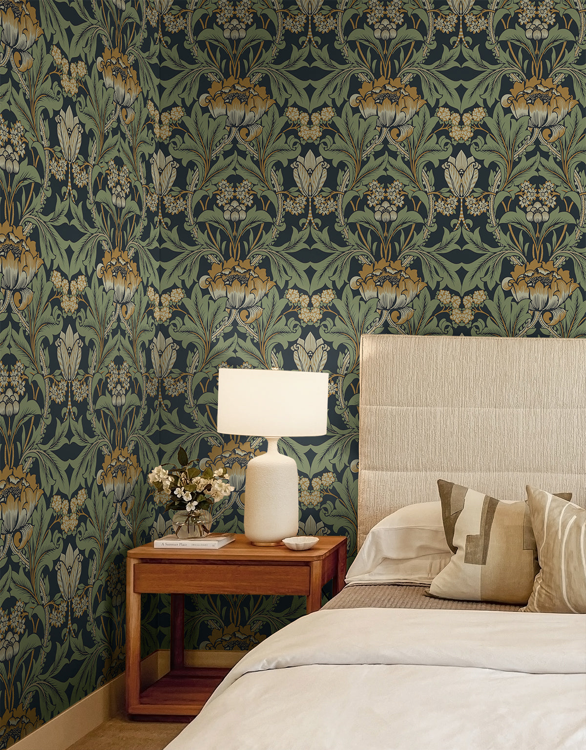 Primrose Garden Midnight Blue & Goldenrod by Etten Studios Vintage Floral Prepasted Wallpaper – Etten Studios EP10204