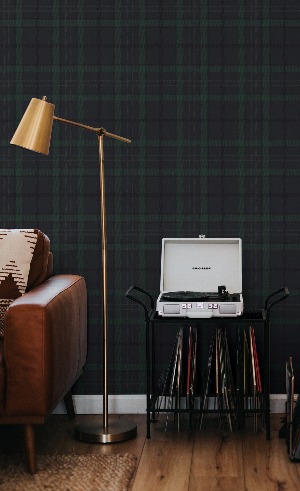 Tailor Plaid Dark Blue and Evergreen by Etten Prepasted Wallcoverings Traditional Plaid Wallpaper – Etten Studios EP10302