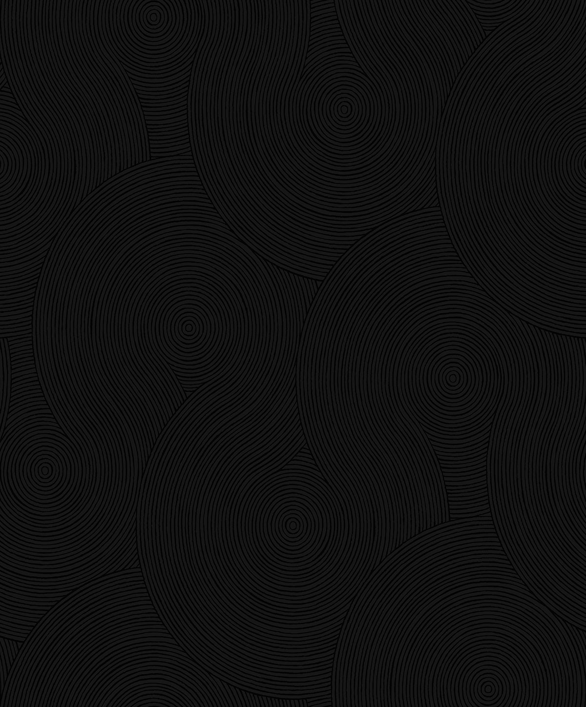 Etten Studios Swirl Geometric wallpaper in Ebony with concentric circular swirl pattern in black.