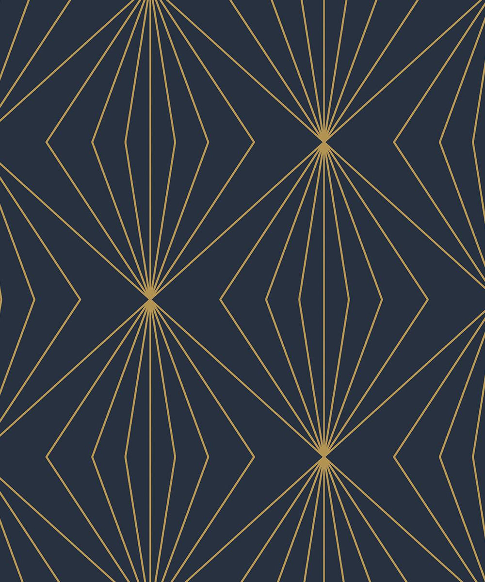 Gem Geometric Dark Blue & Metallic Gold Prepasted Wallpaper | Etten ...