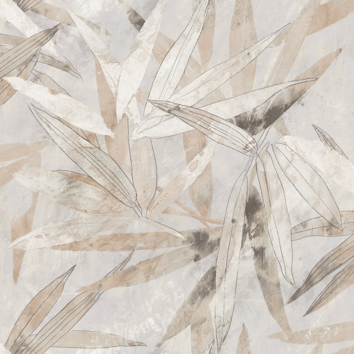 Bali Bamboo Neutral Peel & Stick Wallpaper with Modern Botanical Leaf Motif - Brewster ESS6019