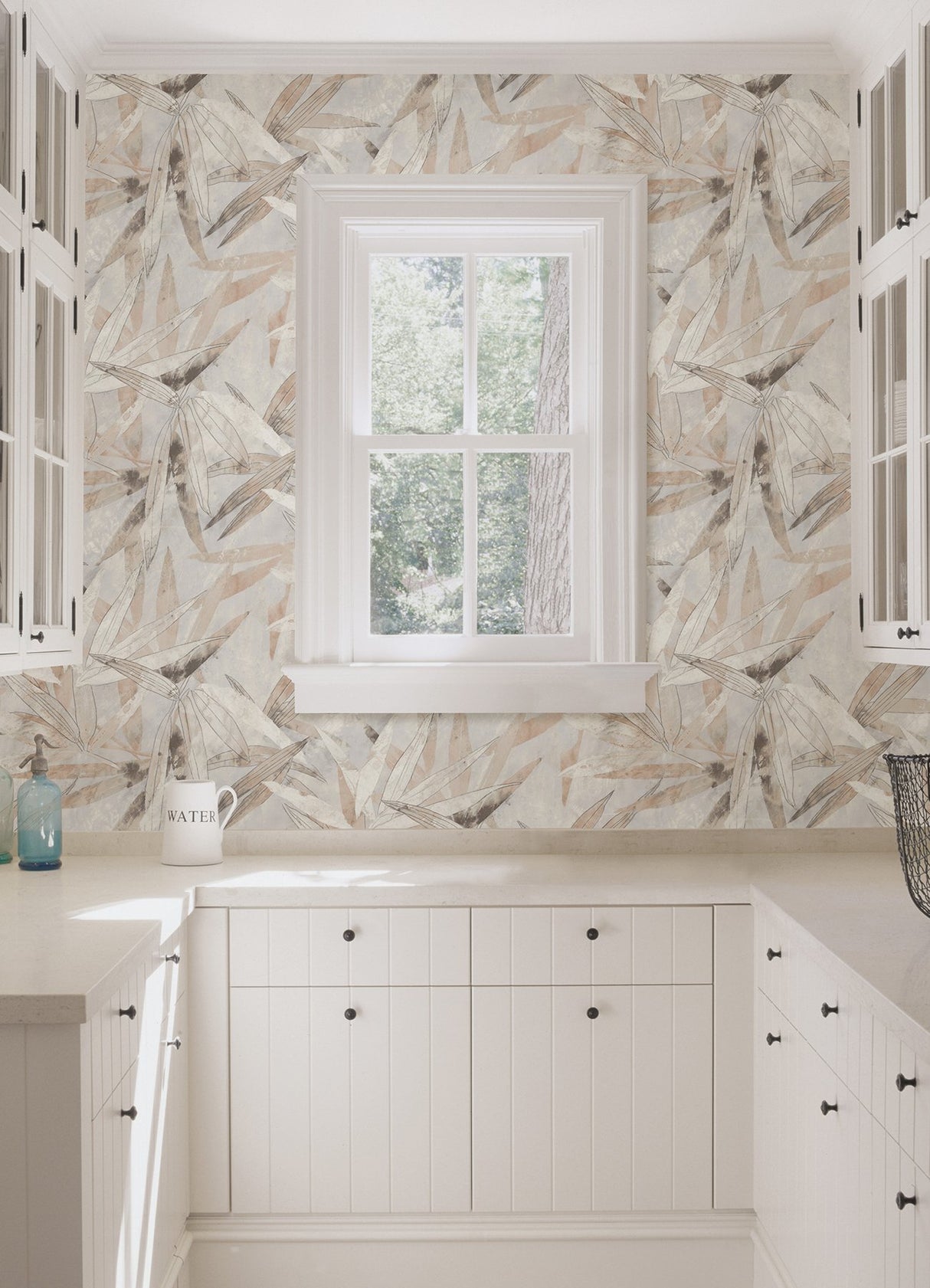 Bali Bamboo Neutral Peel & Stick Wallpaper with Modern Botanical Leaf Motif - Brewster ESS6019