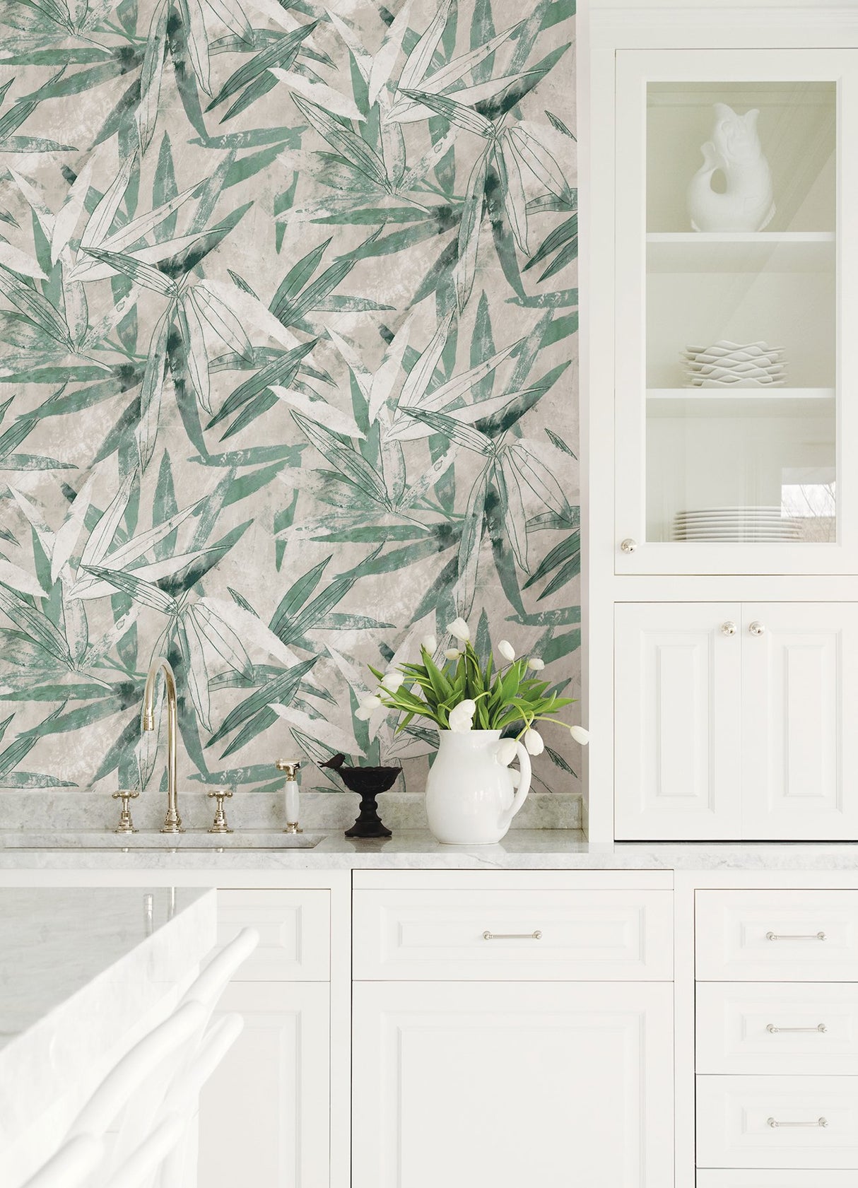 Bali Bamboo Jade Peel & Stick Wallpaper with Modern Botanical Leaf Pattern - NuWallpaper ESS6020