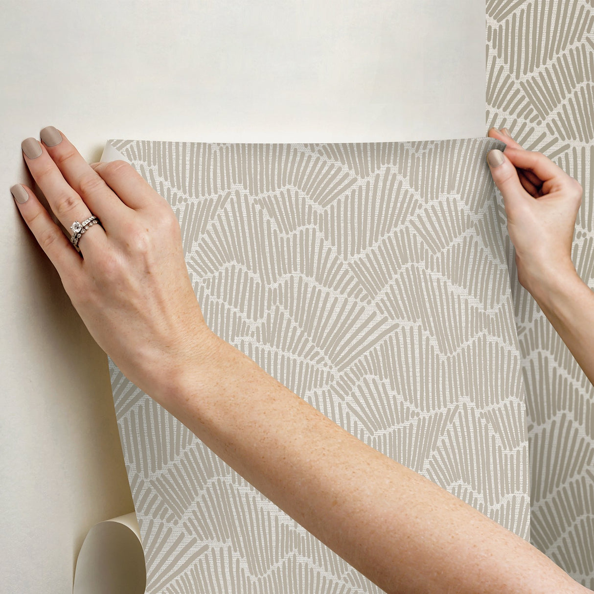 Ridge & Valley Beige Peel & Stick Wallpaper with Geometric Abstract Pattern - NuWallpaper ESS6027