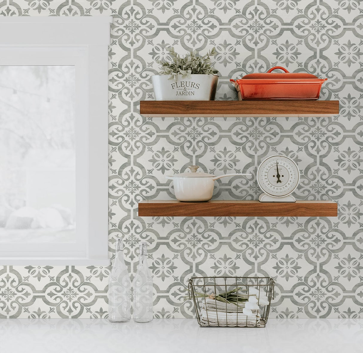 Encaustic Faux Tile Harbor Mist by Etten Studios Matte Faux Tile Wallpaper – Etten Studios ET10010