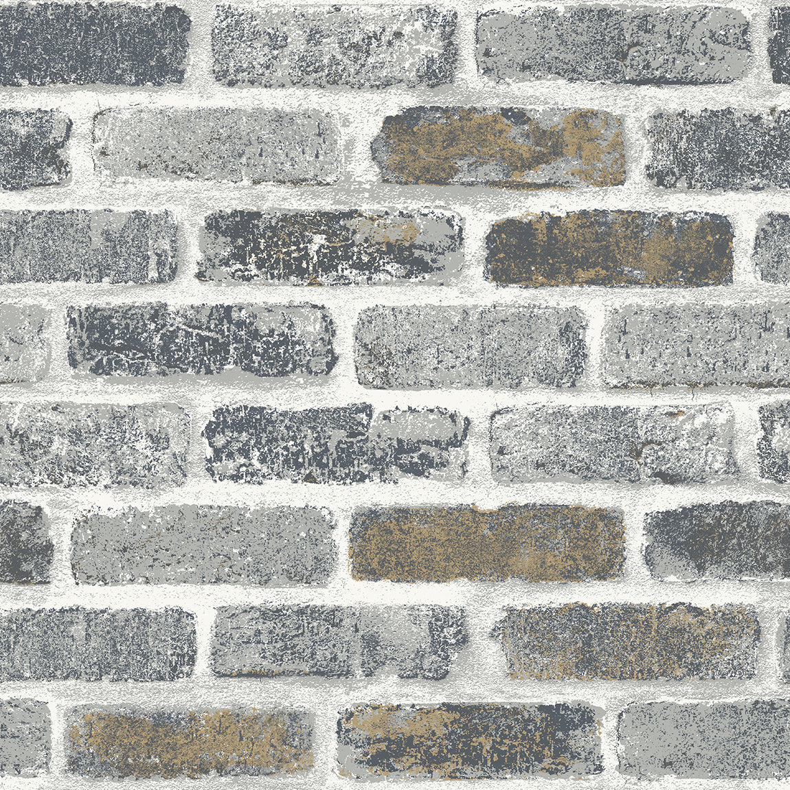 Vintage Faux Brick wallpaper pattern in steel grey and tan with matte finish