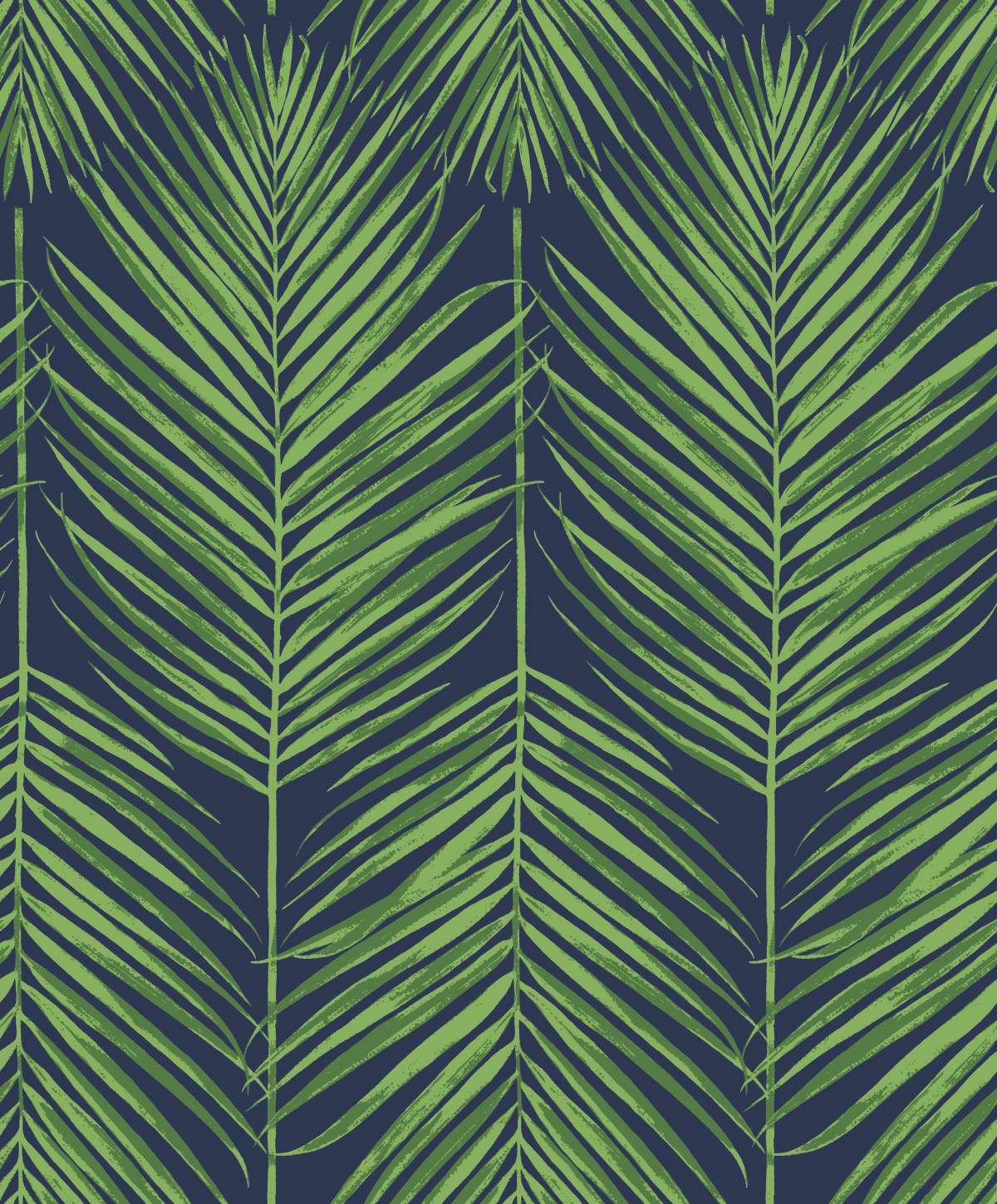 Marina Palm wallpaper in moss green palm fronds on a deep blue background