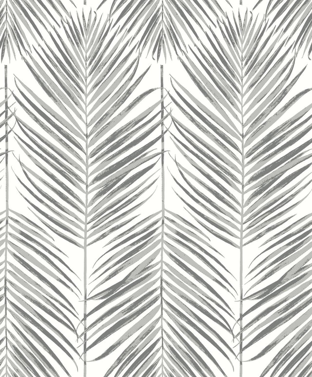 Marina Palm wallpaper in Daydream Grey with a matte finish and repeating palm frond motif.