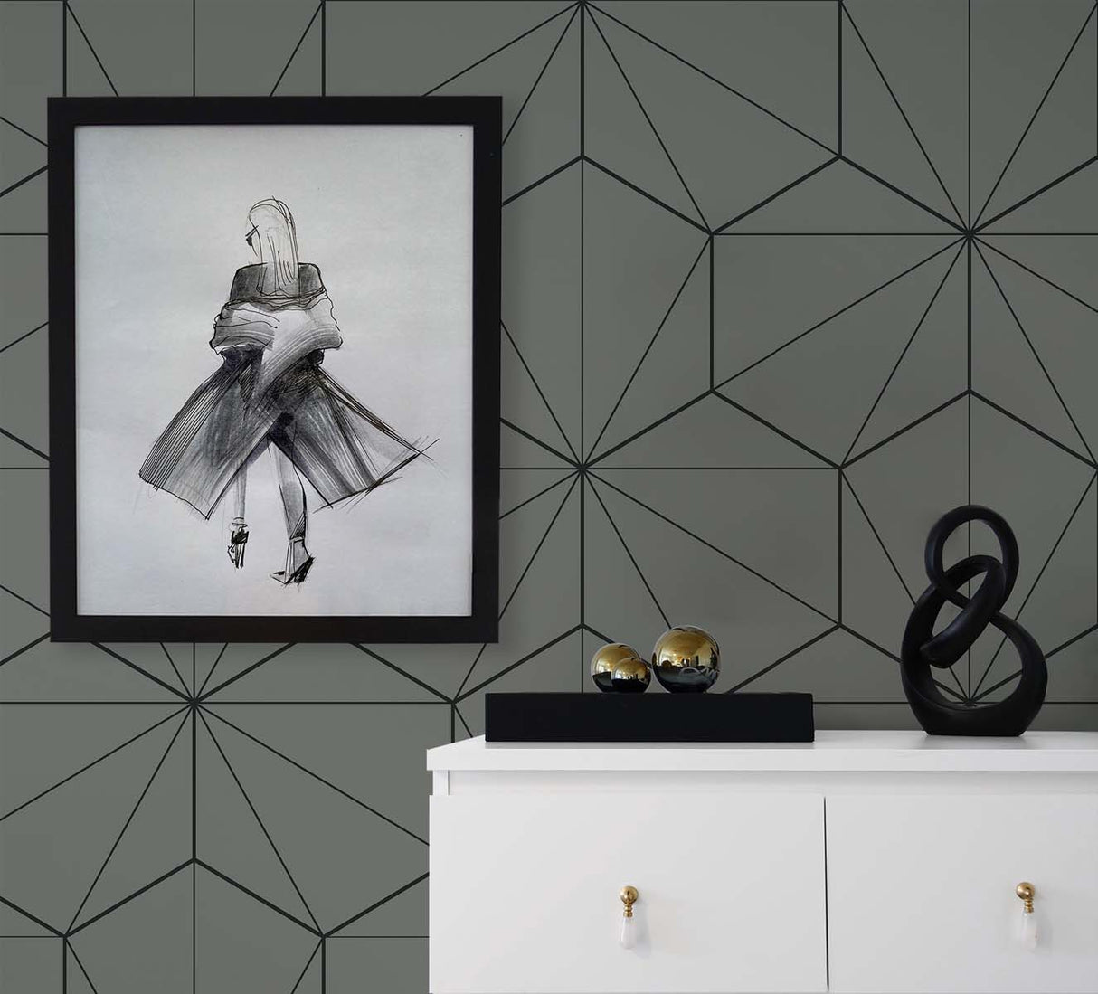 Hedron Geometric Pavestone & Ebony by Etten Studios Online Geometric Wallpaper – Etten Studios ET11305
