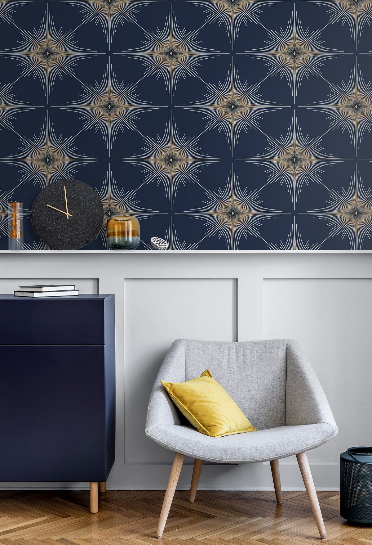 North Star Navy Blue by Etten Studios Metallic Geometric Wallpaper – Etten Studios ET11402 -Sample