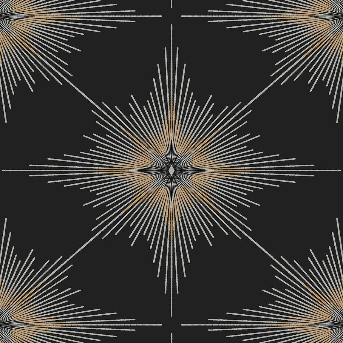 North Star Ebony metallic geometric starburst wallpaper pattern by Etten Studios