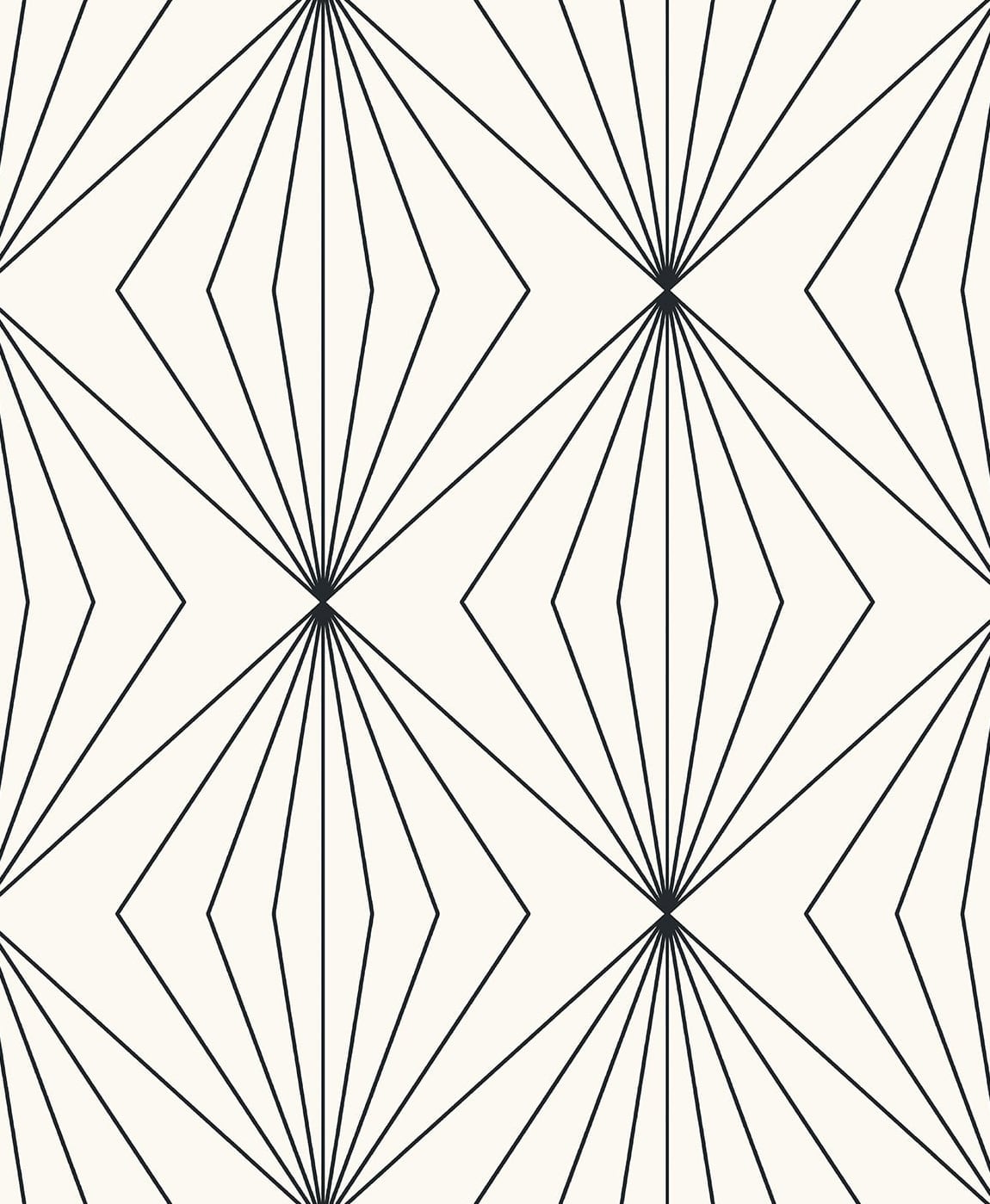 Diamond Vector geometric wallpaper in ebony and eggshell with radiating line diamonds