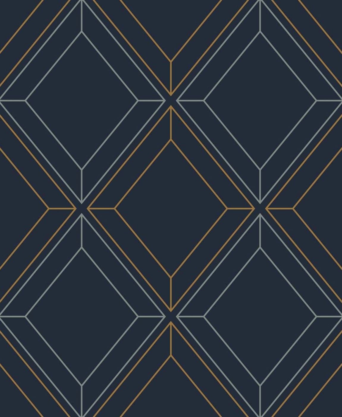 Linework Gem Midnight Blue & Metallic Gold by Etten Studios Metallic Geometric Wallpaper – Etten Studios ET11602-Sample