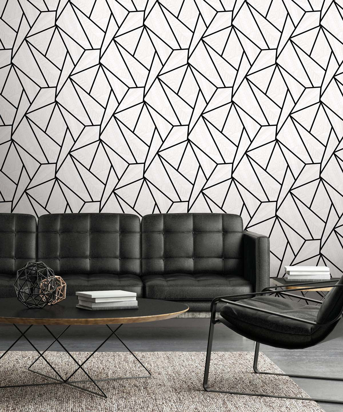 Metro Vector Ebony & Morning Fog by Etten Studios Geometric Wallpaper – Etten Studios ET11700