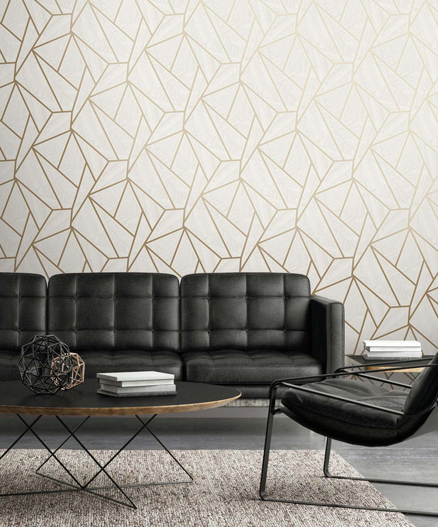 Metro Vector Metallic Gold & Morning Fog by Etten Studios Geometric Wallpaper – Etten Studios ET11706