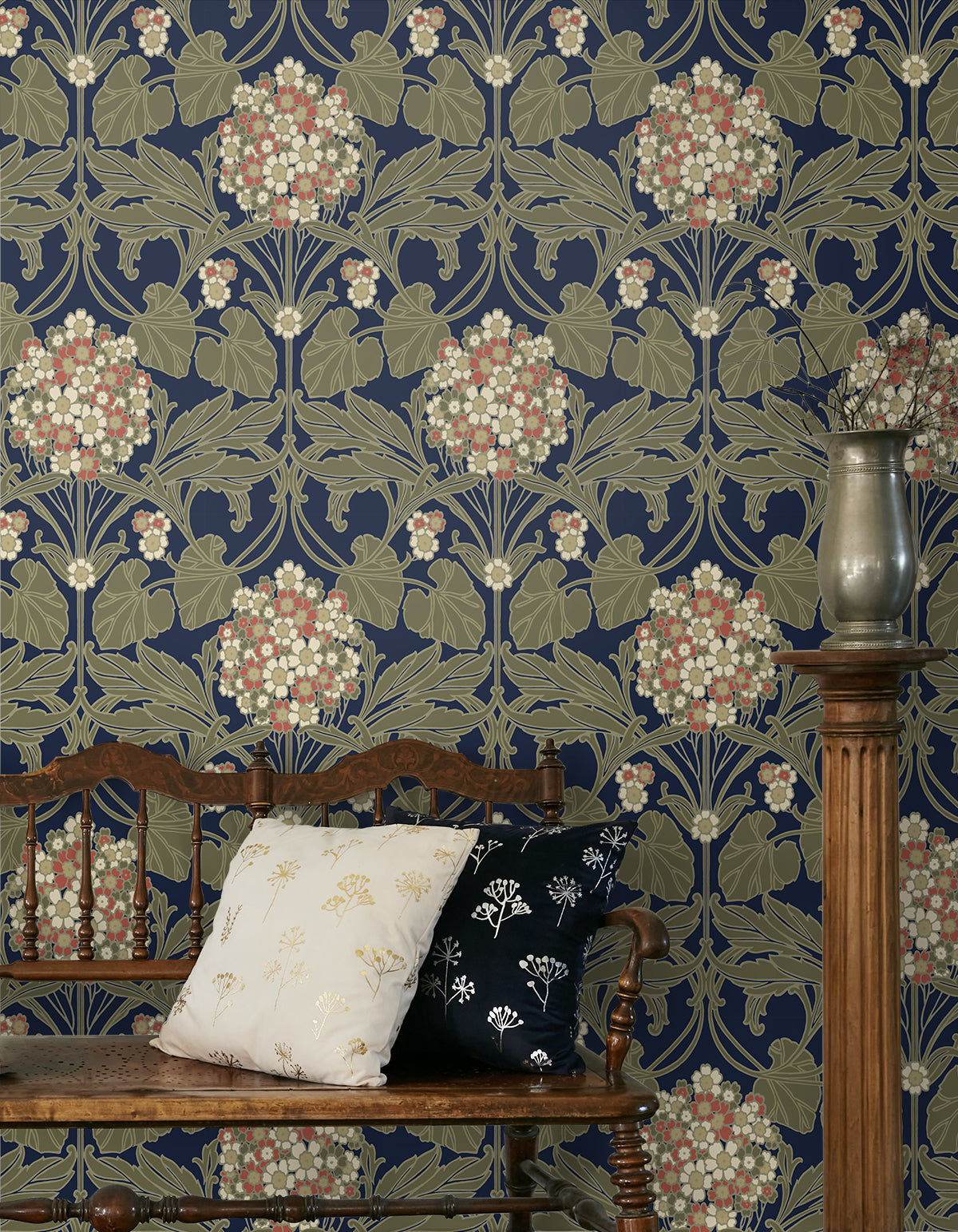Floral Hydrangea Navy & Terra Cotta by Legacy Prints Vintage Floral Wallpaper – Etten Studios ET12102