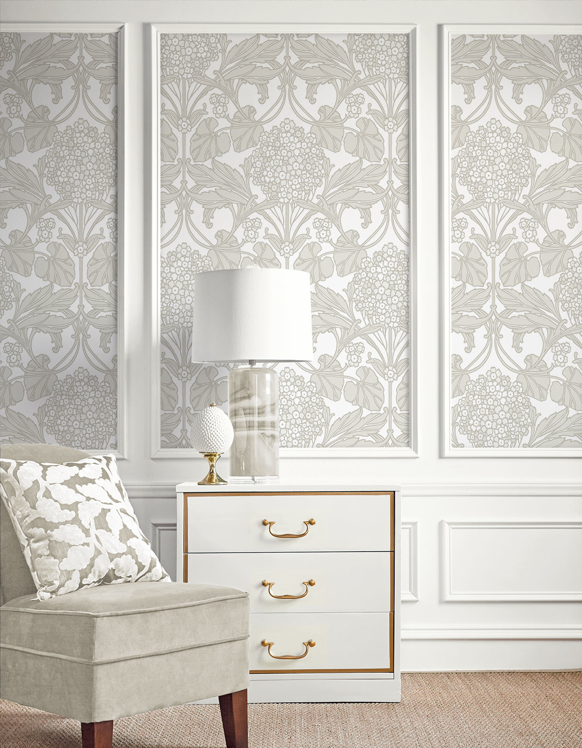 Floral Hydrangea Pale Oak & Pearl by Legacy Prints Vintage Floral Wallpaper – Etten Studios ET12106