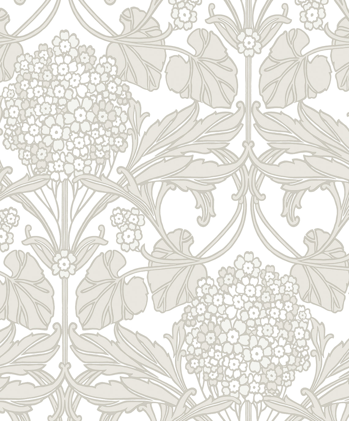 Floral Hydrangea wallpaper in Pale Oak & Pearl with vintage hydrangea floral pattern