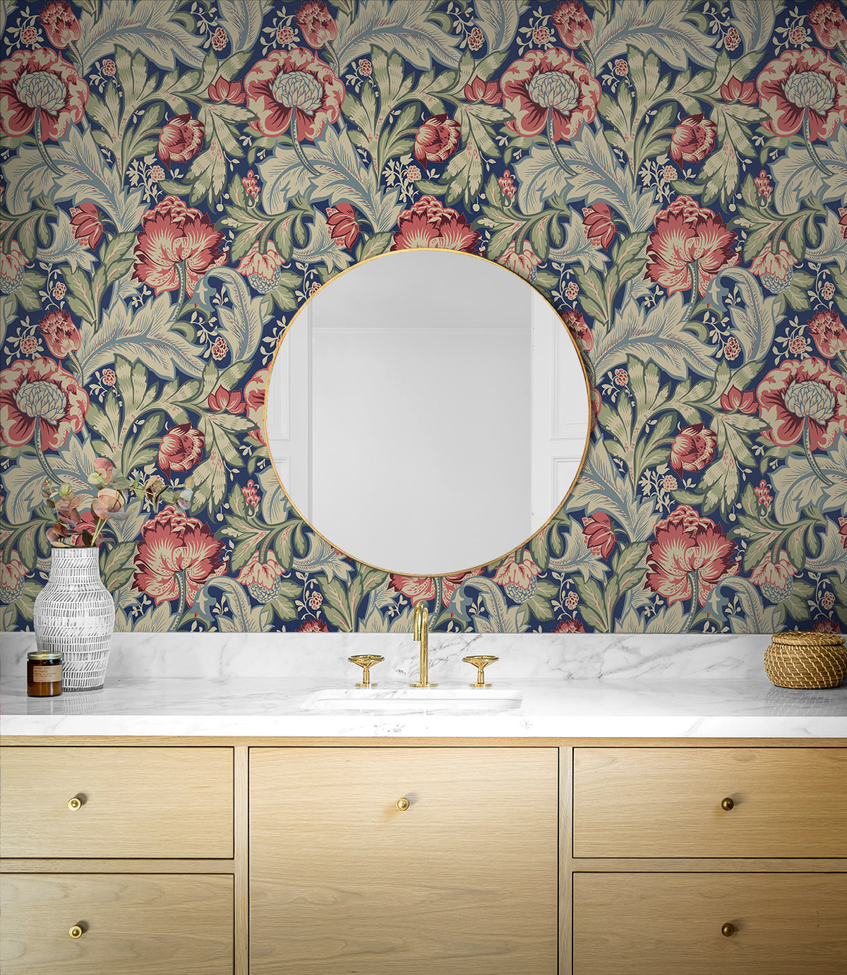 Acanthus Garden Marine Blue & Watermelon by Legacy Prints Botanical Vintage Wallpaper – Etten Studios ET12302
