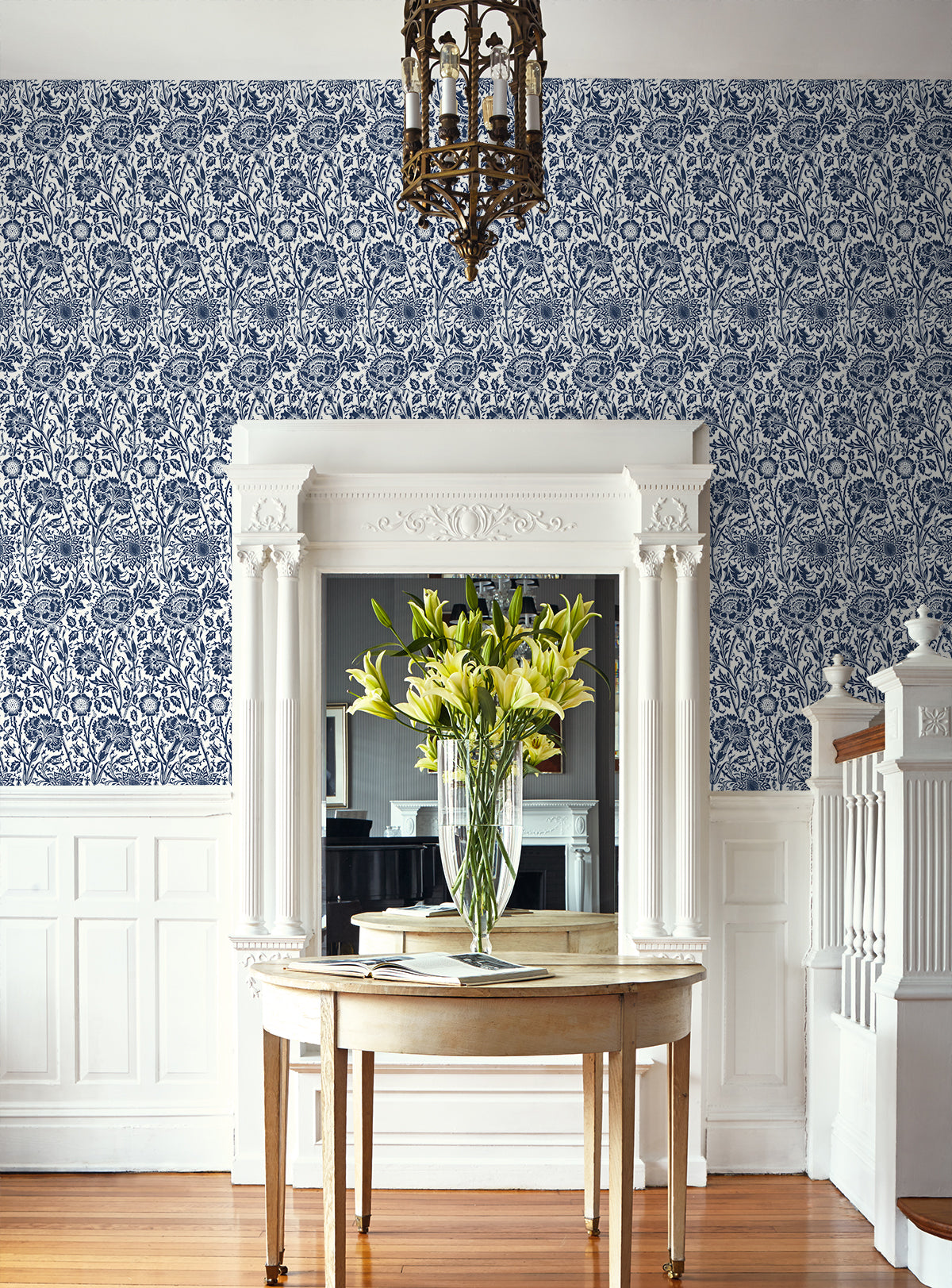 Tonal Floral Trail Navy Blue by Legacy Prints Vintage Floral Wallpaper – Etten Studios ET12502