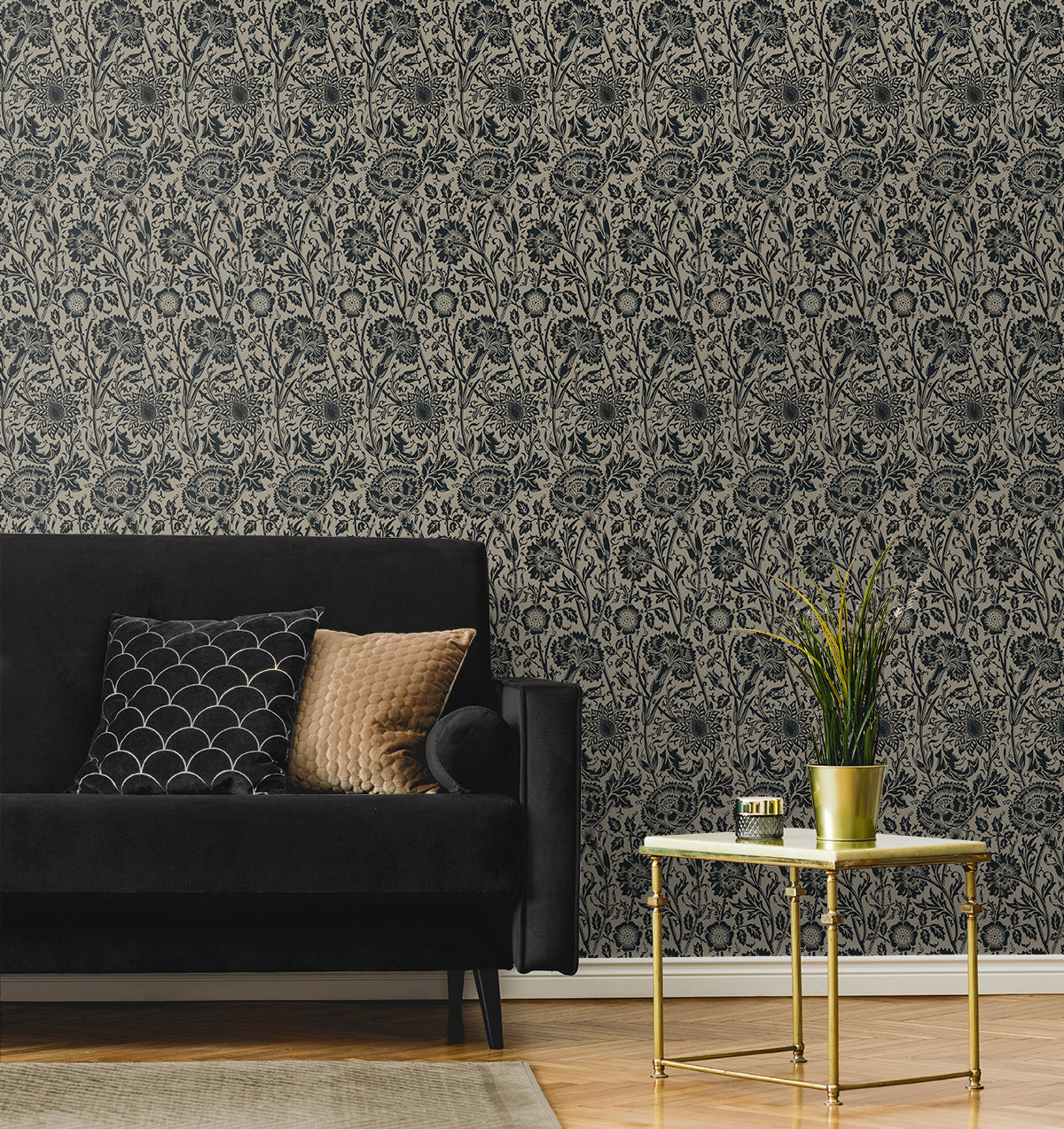 Tonal Floral Trail Taupe and Ebony by Legacy Prints Floral Wallpaper – Etten Studios ET12518