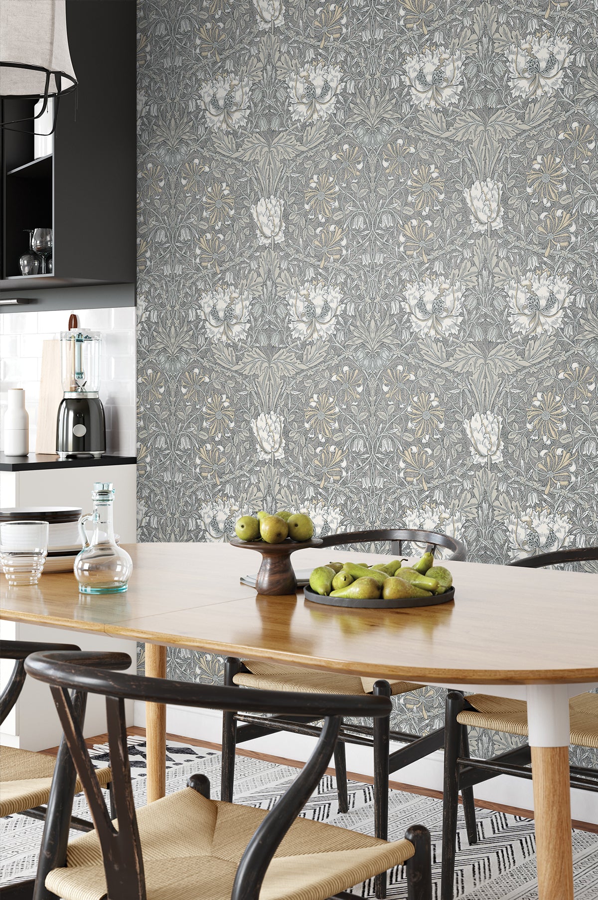 Ogee Flora Stone Grey & Desert Sand by Legacy Prints Floral Vintage Wallpaper – Etten Studios ET12607