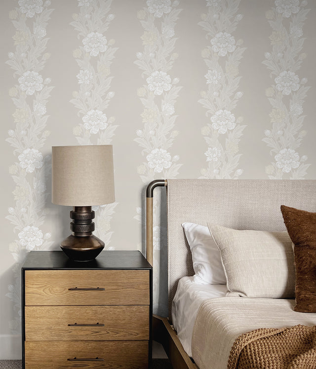 Blooming Stripe Swiss Coffee by Legacy Prints Floral Stripe Wallpaper – Etten Studios ET12705