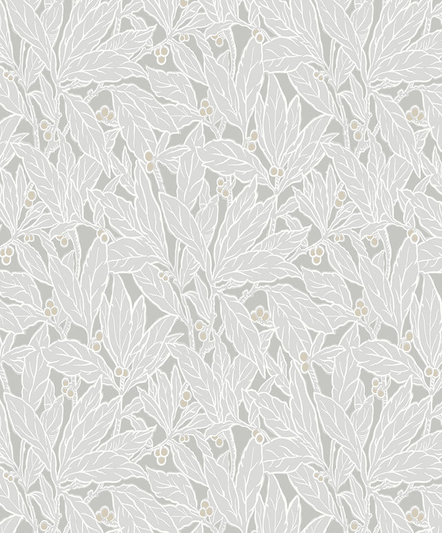 Leaf and Berry Daydream Grey botanical leaf and berry wallpaper pattern