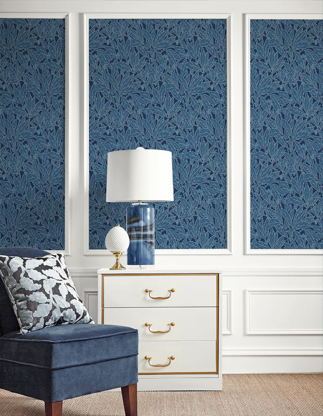 Leaf and Berry Marine Blue by Legacy Prints Botanical Wallpaper – Etten Studios ET12812