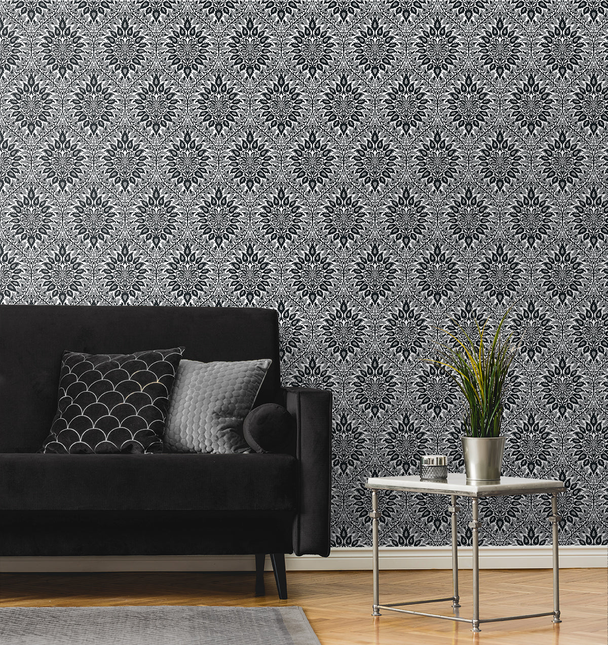 Luna Ogee Ebony and Argos Grey by Legacy Prints Vintage Ogee Wallpaper – Etten Studios ET12900
