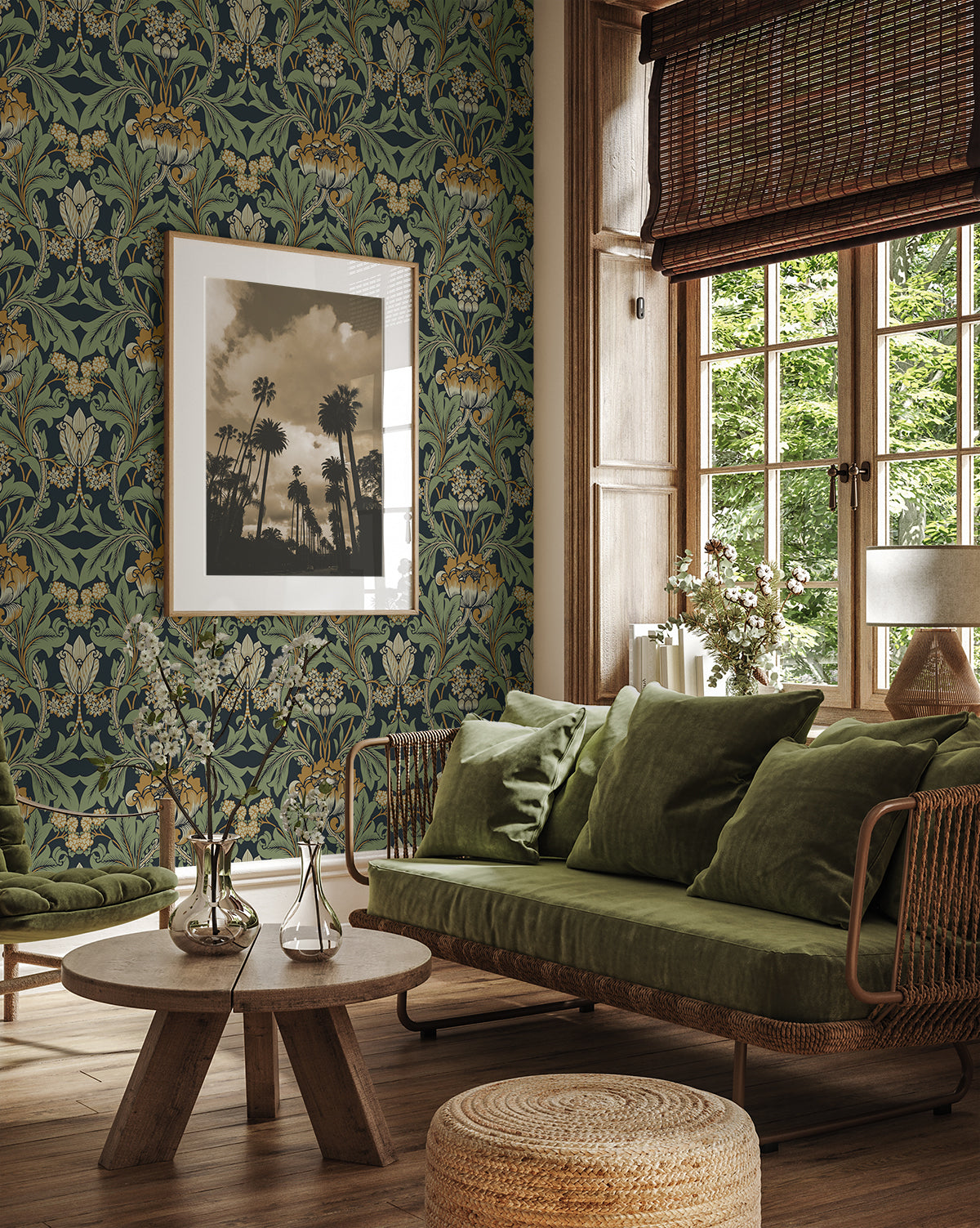Primrose Garden Midnight Blue & Goldenrod by Etten Studios Vintage Floral Wallpaper – Etten Studios ET13104