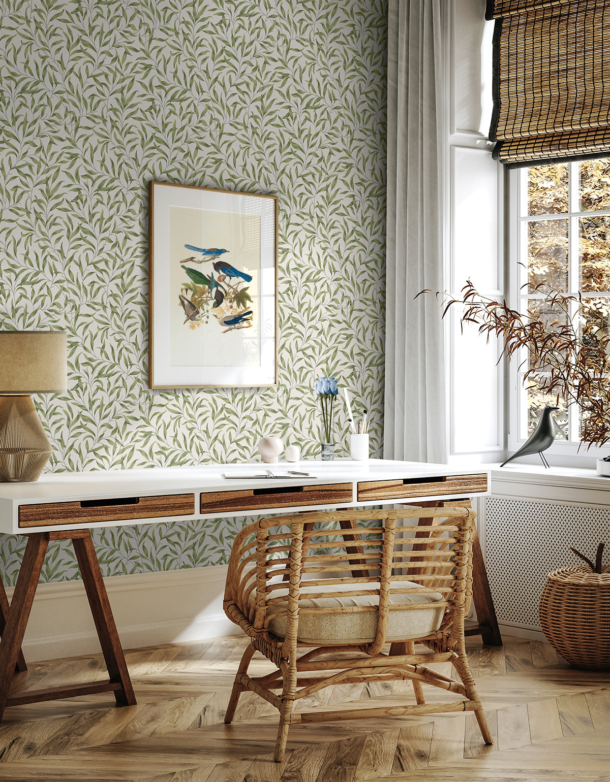 Willow Leaves Sprig Green by Etten Studios Online Botanical Leaf Wallpaper – Etten Studios ET13304