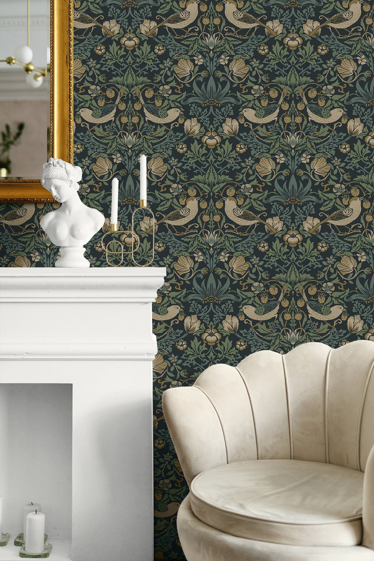 Strawberry Meadow Blues by Etten Studios Vintage Botanical Wallpaper – Etten Studios ET13402